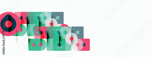 Abstract colorful overlapping circles create dynamic visual pattern. Minimalist design evokes modern aesthetic, playful composition.