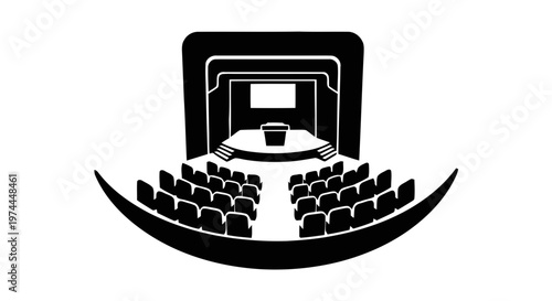 Vector illustration of auditorium or conference hall with stage and seating area on a transparent background