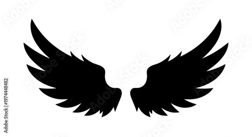 Vector illustration of black silhouette of angel wings on a transparent background