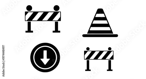 Vector illustration of set of road construction and traffic warning icons on a transparent background