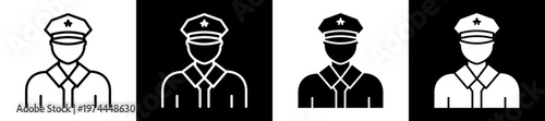 Police Officer Icon In Flat Version On Black And White Background