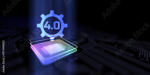 Industry 4.0 Revolutionizing Manufacturing with Digital Transformation Illustrated on a Processor, Business and Technology Concept.