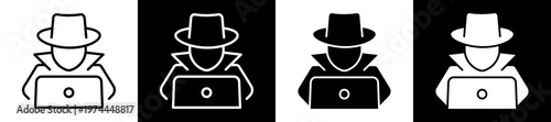 Spy Agent Icon In Flat Version On Black And White Background