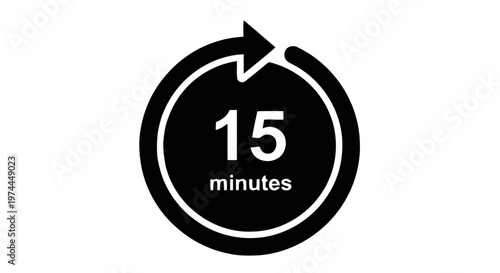 Vector illustration of 15 minutes timer icon on a transparent background