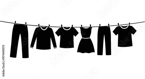 Vector illustration of clothes hanging on a clothesline on a transparent background