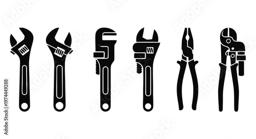 Vector illustration of set of various wrenches and pliers tools on a transparent background