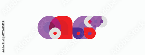 Abstract composition featuring overlapping circles. Purple, red hues dominate design. Minimalist style, clean background present.