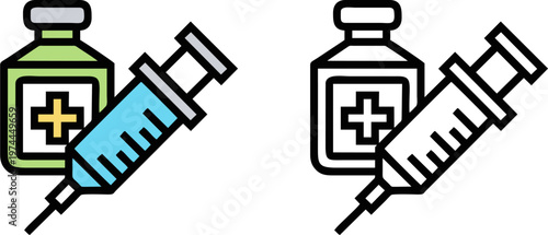 Medical Vaccine Vial and Syringe Injection Icon