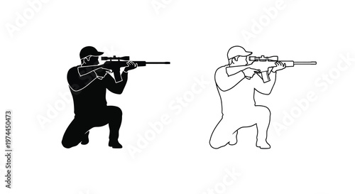 Sniper silhouettes a black and white depiction of marksmen in firing positions