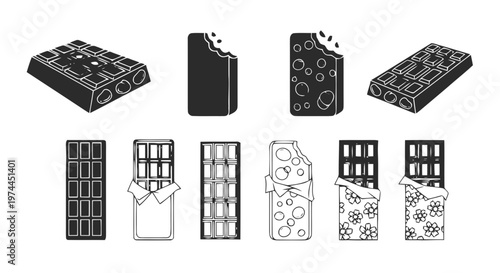 Vector illustration of set of chocolate bars, vector illustration, on a transparent background