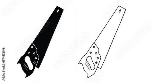 Two hand saws depicted in contrasting black and white styles