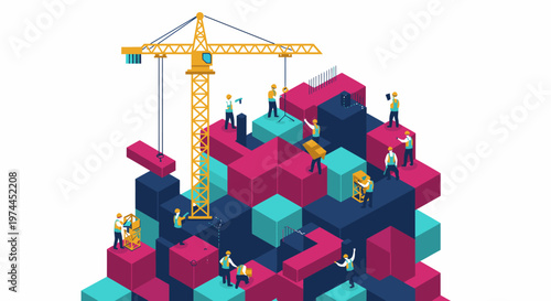 Silhouette of two construction workers high fiving on building beam against city skyline at sunset