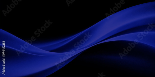 Abstract elegant blue wave, a digital creation, gracefully sweeps across a deep black expanse, evokes a sense of tranquility.
