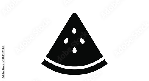 A simple black and white illustration of a watermelon slice