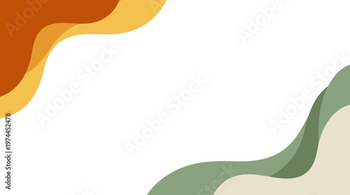Abstract orange and green wavy ribbons on white background for graphic design and creative projects.
