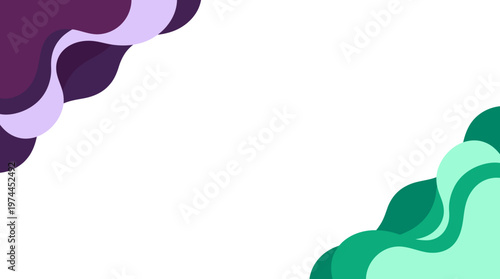 Abstract colorful wave shapes in the corners of a white background.