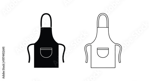 Black and white illustration of two kitchen aprons with pockets