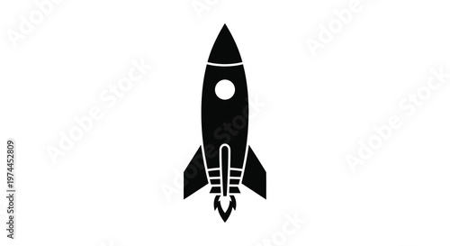 Simple black silhouette of a rocket ship ascending with flames