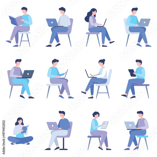 People using laptops and tablets for work and study.