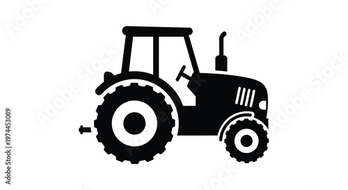 A simplified black and white illustration of a classic farm tractor