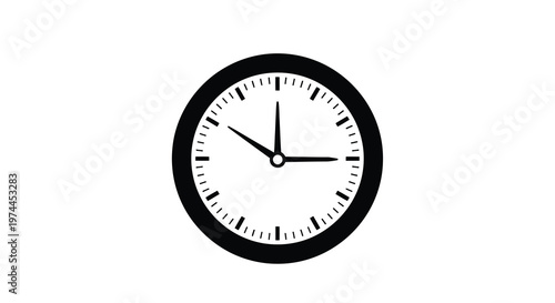 Simple black and white illustration of a circular analog clock showing ten past two