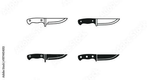 Vector illustration of set of hunting knife icons on a transparent background