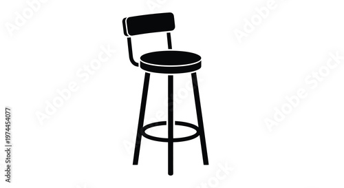 Simple black and white illustration of a modern bar stool with a round seat