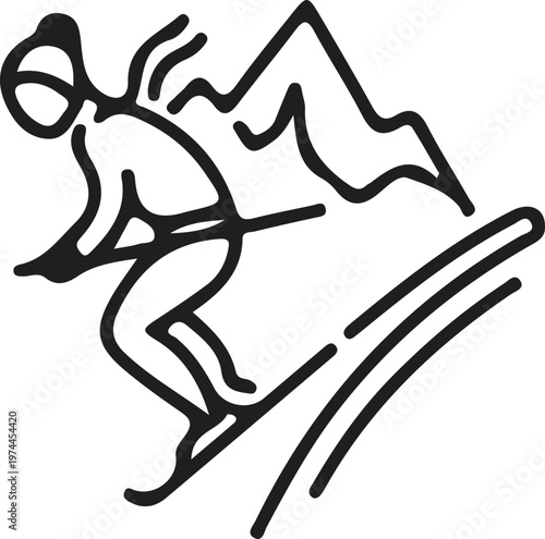 Skier in mid-air jump performing trick on black slope illustration