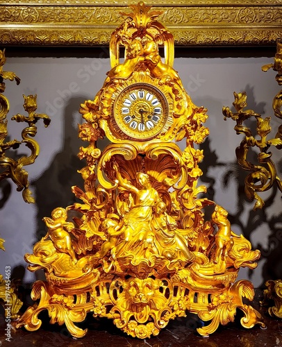 Ornate Gold Clock with Sculptures
