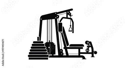 A black silhouette of a weight training machine in a gym setting