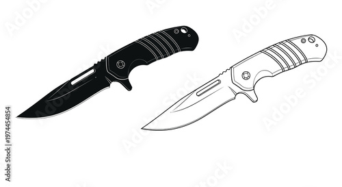 Two tactical folding knives one dark and one light shown in outline