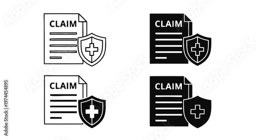 Vector illustration of medical insurance claim document icon set on a transparent background