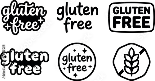 Gluten free text variations and no gluten wheat symbol vector art set