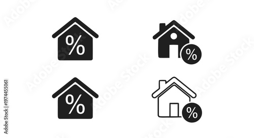 Vector illustration of set of house icons with percentage sign, mortgage and real estate concept on a transparent background