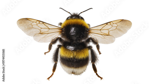 Bild auf Leinwand Fuzzy Bumble Bee with Yellow Stripes and Delicate Wings