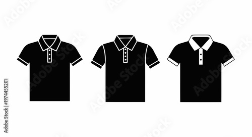 Vector illustration of set of black polo shirts icons on a transparent background