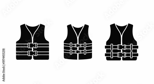 Vector illustration of set of life jacket icons, safety vest for water sports on a transparent background