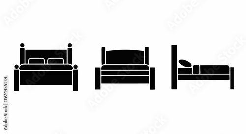 Vector illustration of set of bed icons, furniture signs, vector illustration on a transparent background