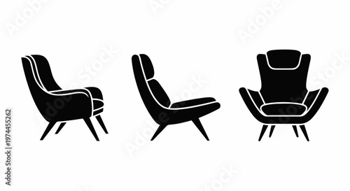 Vector illustration of set of modern armchair icons in different angles on a transparent background