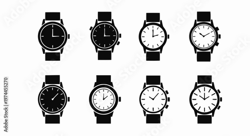 Vector illustration of set of various wrist watch icons on a transparent background
