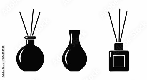 Vector illustration of set of aroma diffusers with reed sticks on a transparent background