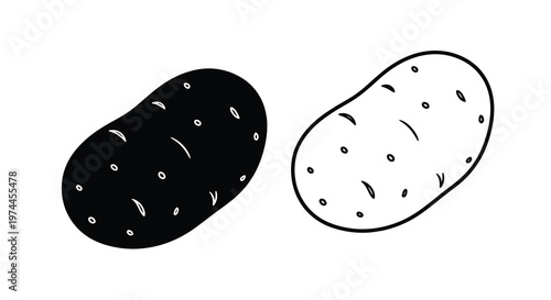 Two potatoes one dark and one light are depicted in a simple outline