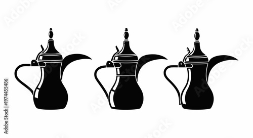 Vector illustration of set of traditional arabic coffee pots dallah on a transparent background