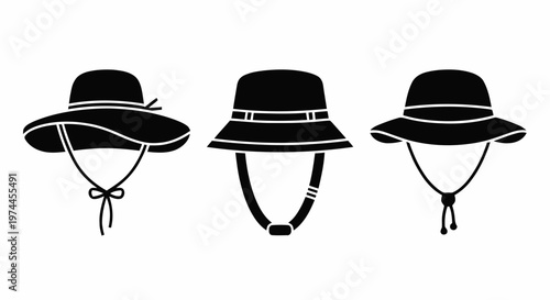 Vector illustration of set of sun hats with chin straps on a transparent background