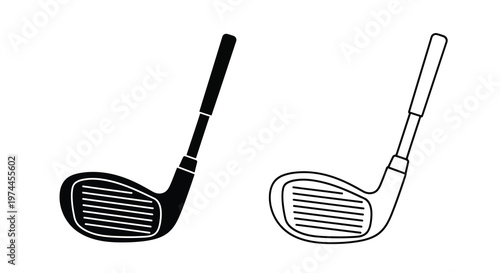 Two golf clubs in a simple black and white illustration