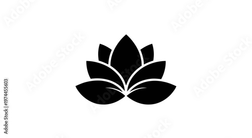 Vector illustration of lotus flower icon, simple black silhouette of a water lily on a transparent background