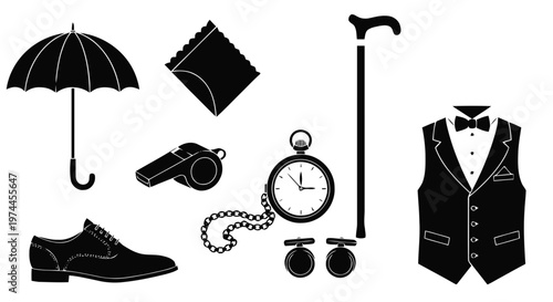 Vector illustration of set of gentleman accessories on a transparent background