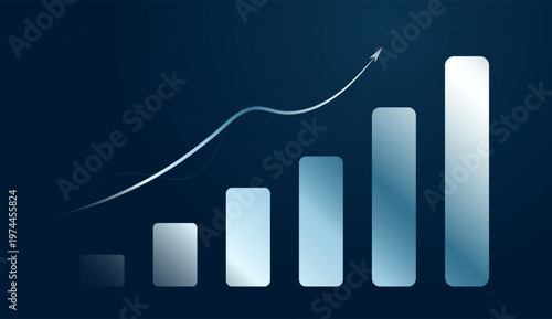 Modern technology is represented through glowing charts that track a definitive path of Growth. and Multiple arrows and lines move up across the screen, showcasing peak Finance
