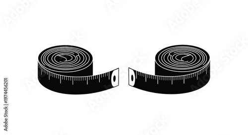 Two black measuring tapes forming an abstract shape