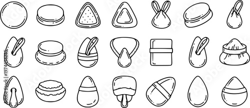 Black and White Line Art Icons of Makeup Sponges and Powder Puffs, Beauty and Cosmetic Tools